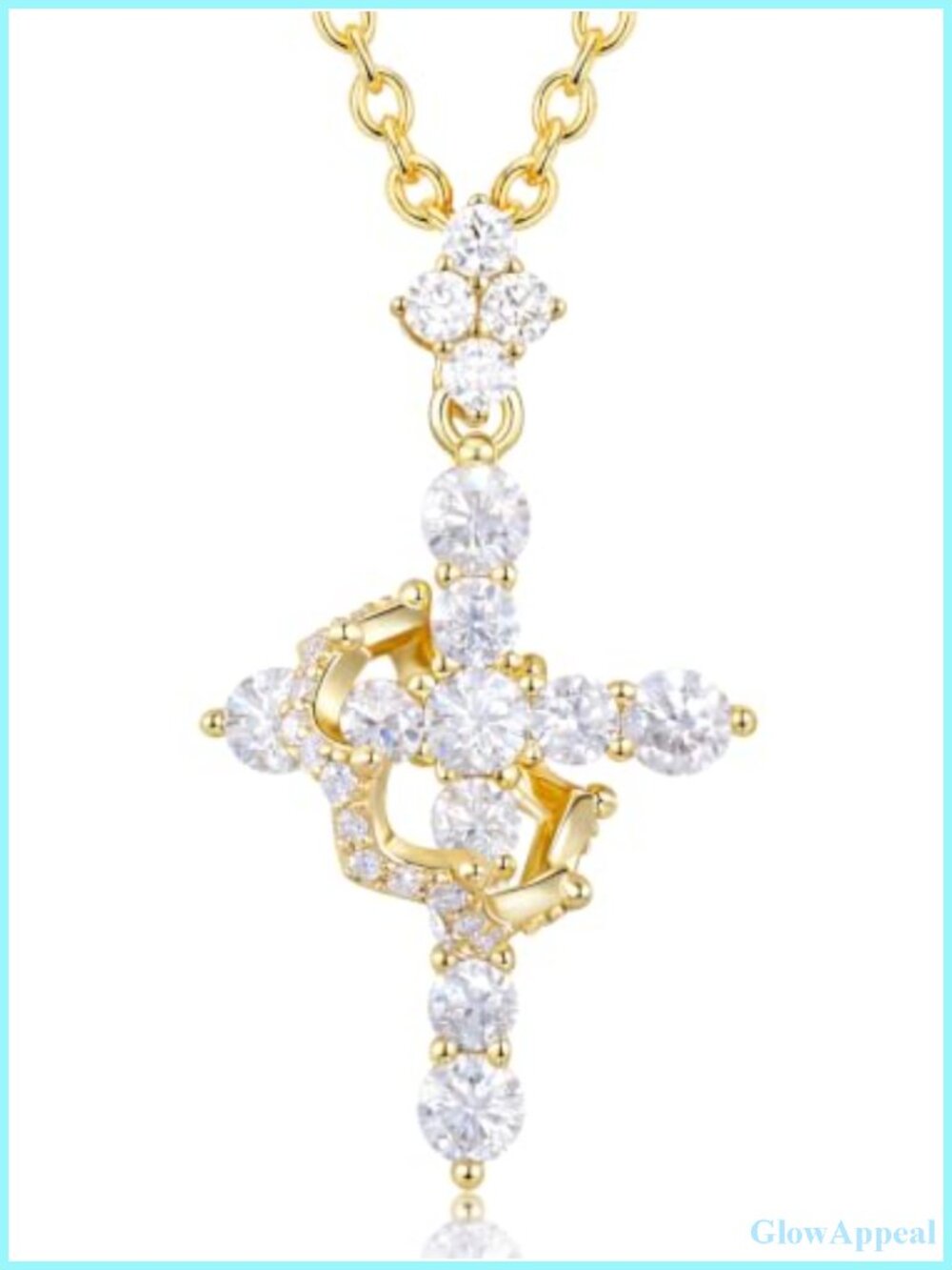 Moissanite Cross Crown Necklace Sterling Silver Pendant